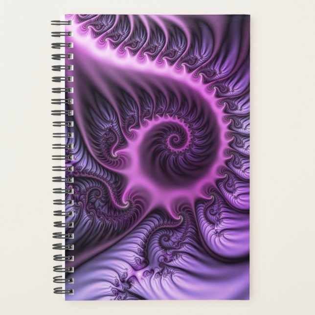 Vivid Abstract Cool Pink Purple Fractal Art Spiral Planner (Front)