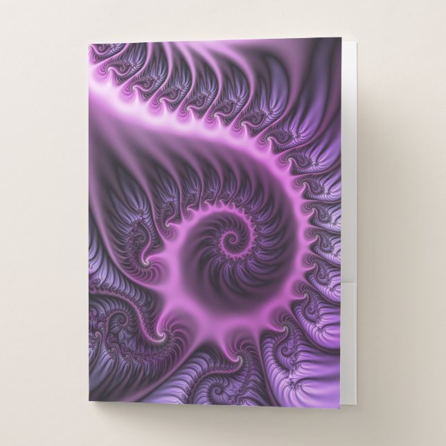 Vivid Abstract Cool Pink Purple Fractal Art Spiral Pocket Folder (Front)