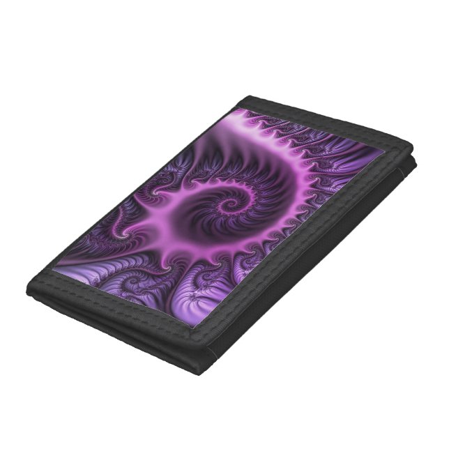 Vivid Abstract Cool Pink Purple Fractal Art Spiral Trifold Wallet (Bottom)