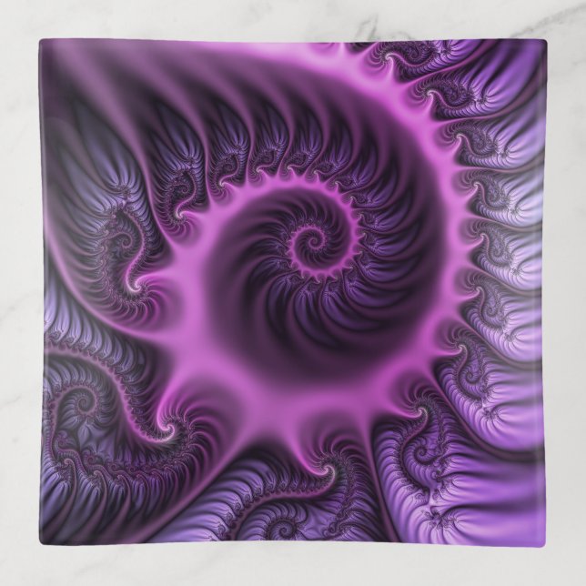 Vivid Abstract Cool Pink Purple Fractal Art Spiral Trinket Tray (Front)