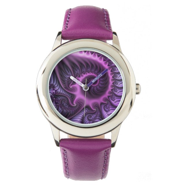 Vivid Abstract Cool Pink Purple Fractal Art Spiral Watch (Front)