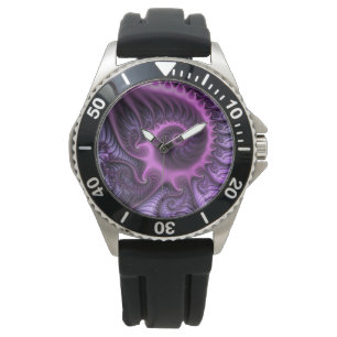 Vivid Abstract Cool Pink Purple Fractal Art Spiral Watch