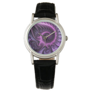 Vivid Abstract Cool Pink Purple Fractal Art Spiral Watch