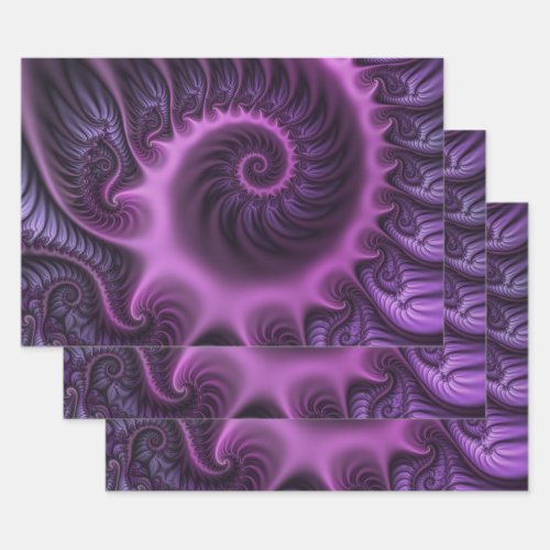 Vivid Abstract Cool Pink Purple Fractal Art Spiral Wrapping Paper Sheets