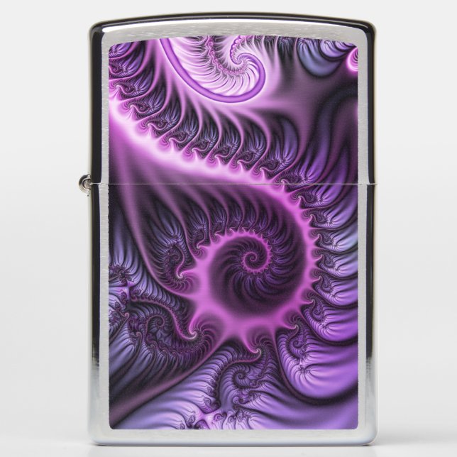 Vivid Abstract Cool Pink Purple Fractal Art Spiral Zippo Lighter (Front)