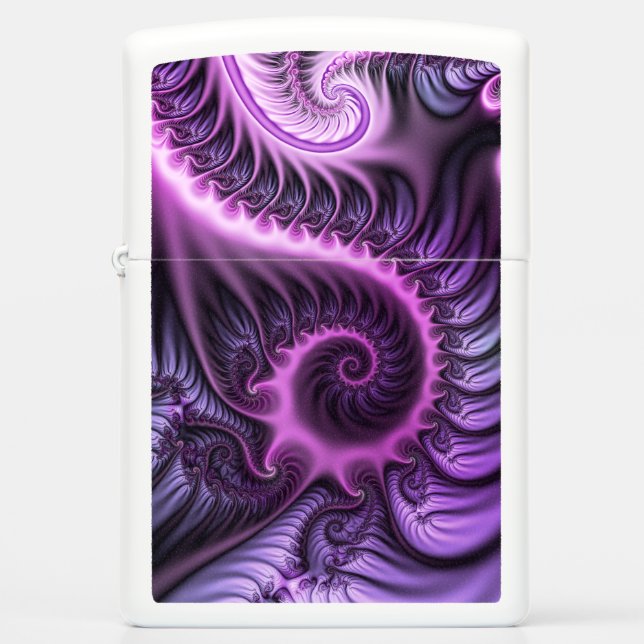 Vivid Abstract Cool Pink Purple Fractal Art Spiral Zippo Lighter (Front)