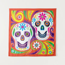 Vivid Abstract Floral Skulls
