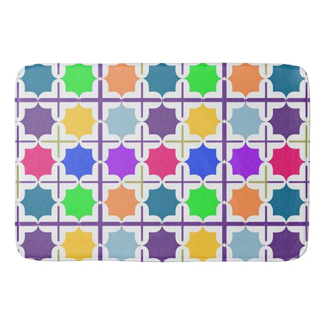 Vivid Abstract Geometric Pattern in Bold Colors Bath Mat (Front)