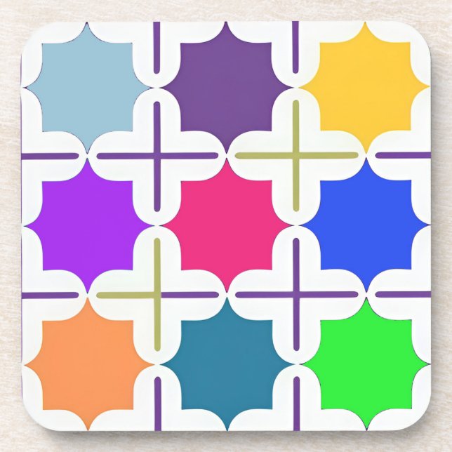 Vivid Abstract Geometric Pattern in Bold Colors Beverage Coaster (Front)