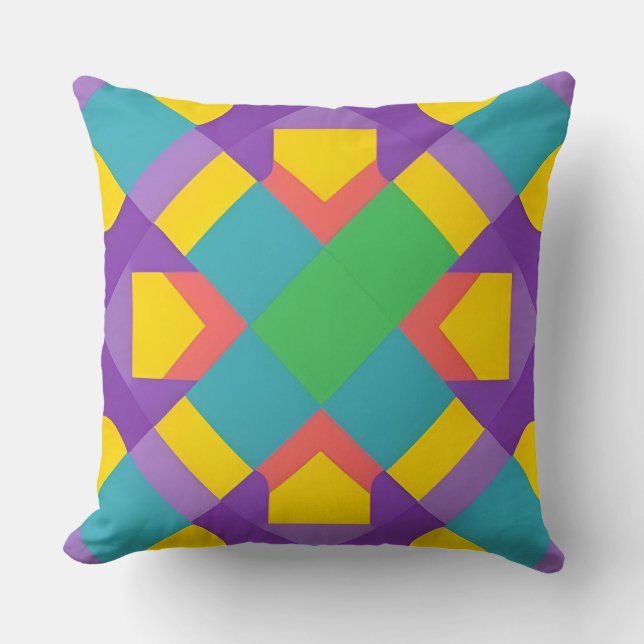 Vivid Abstract Geometric Pattern in Bold Colors Throw Pillow (Front)