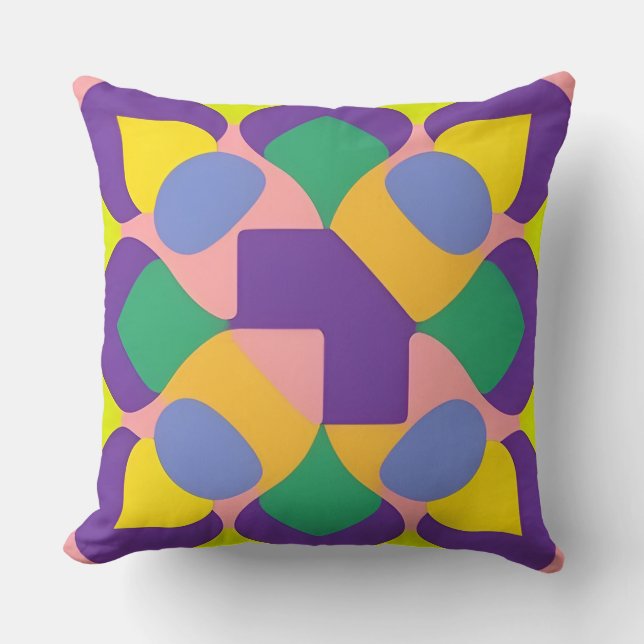 Vivid Abstract Geometric Pattern in Bold Colors Throw Pillow (Front)