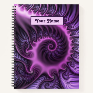 Vivid Abstract Pink Purple Fractal Art Spiral Name Notebook