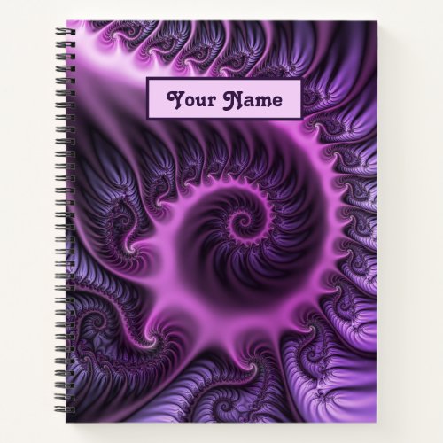 Vivid Abstract Pink Purple Fractal Art Spiral Name Notebook