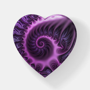 Vivid Abstract Pink Purple Fractal Spiral Heart Paperweight