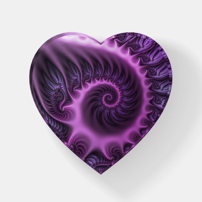 Vivid Abstract Pink Purple Fractal Spiral Heart Paperweight (Front)
