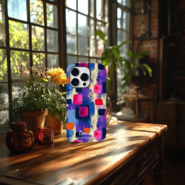 Vivid Abstract Squares with Personalized Message  Case-Mate iPhone Case (Creator Uploaded)