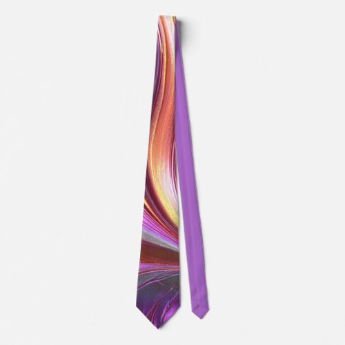 Vivid Abstract Swirl Purple Gold Modern Art Neck Tie