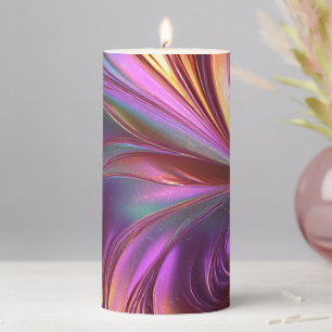 Vivid Abstract Swirl Purple Gold Modern Art Pillar Candle