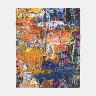 Vivid Abstraction – Oil Paint Chaos on Artist’s Pa Fleece Blanket