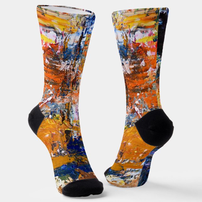 Vivid Abstraction – Oil Paint Chaos on Artist’s Pa Socks (Angled)