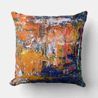 Vivid Abstraction – Oil Paint Chaos on Artist’s Pa Throw Pillow
