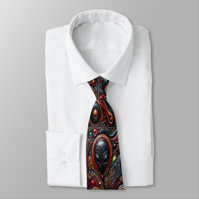 Vivid Alien Encounter Art Neck Tie (Tied)
