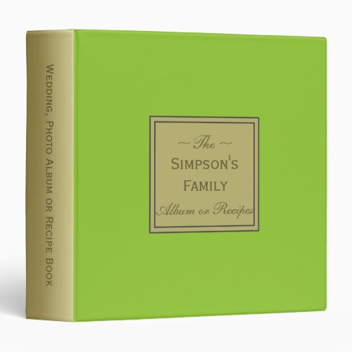 Vivid Apple Green  Gold Wedding Album or Recipes 3 Ring Binder