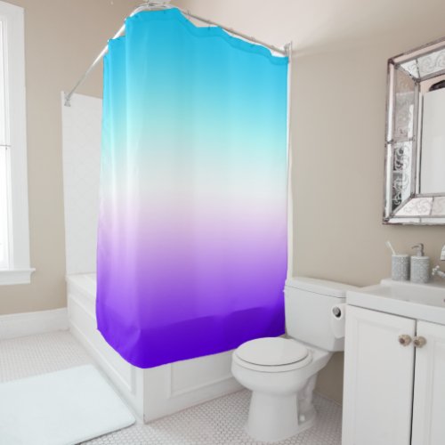 Vivid Aqua Blue White and Indigo Purple Ombre Shower Curtain