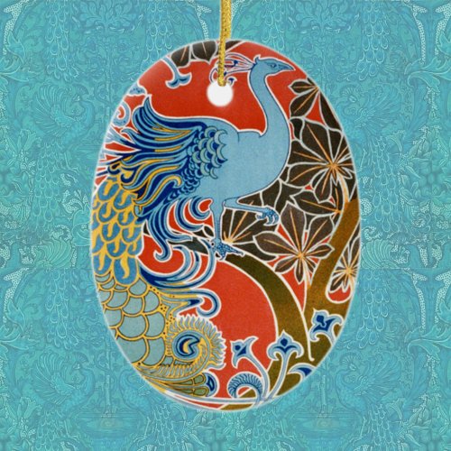 Vivid Art Nouveau Peacock Ceramic Ornament
