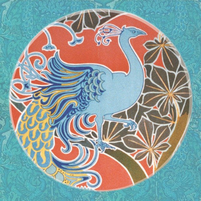 Vivid Art Nouveau Peacock Sandstone Coaster (Creator Uploaded)