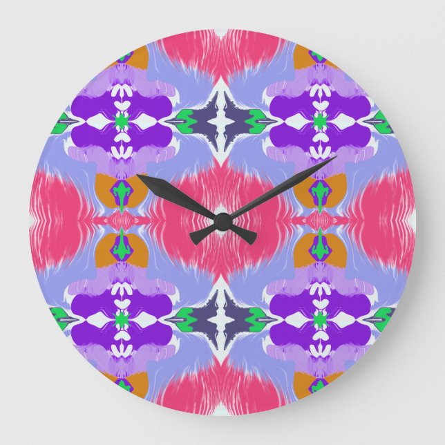 Vivid Aurora Kaleidoscope Electric Bloom Large Clock (Front)
