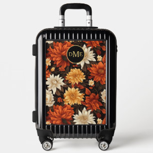 Vivid Autumn Flowers Triple Monogram Luggage