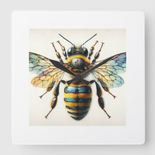 Vivid Bee IREF769 _ Watercolor Square Wall Clock