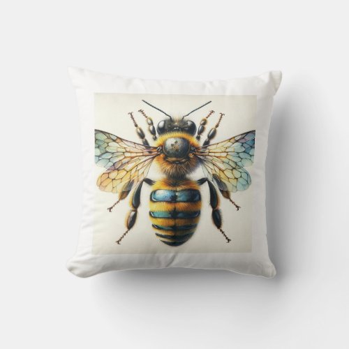 Vivid Bee IREF769 _ Watercolor Throw Pillow