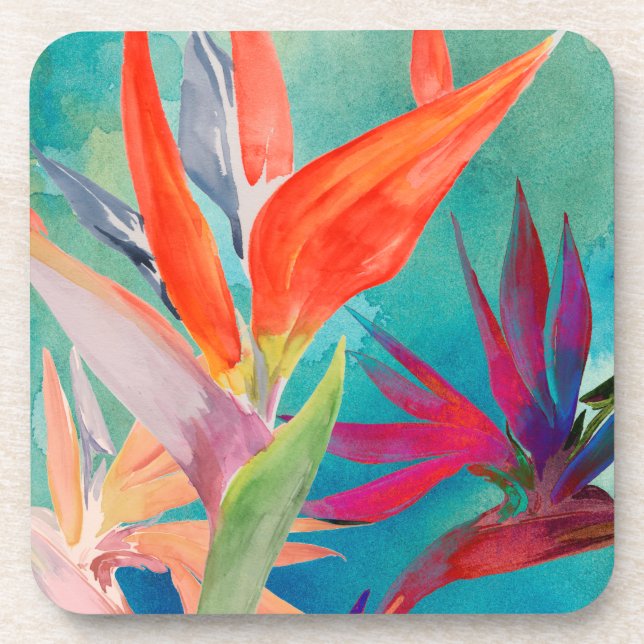 Vivid Birds of Paradise Beverage Coaster (Front)