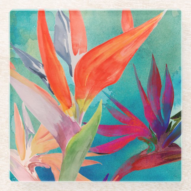Vivid Birds of Paradise Glass Coaster (Front)