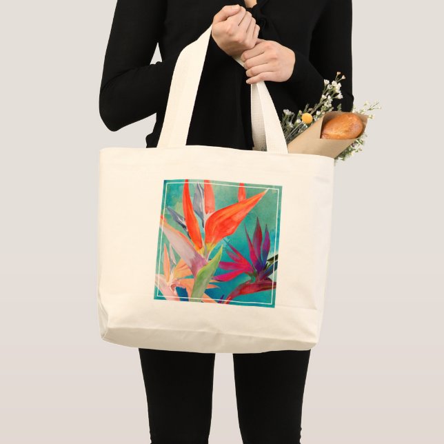 Vivid Birds of Paradise Large Tote Bag (Front (Product))