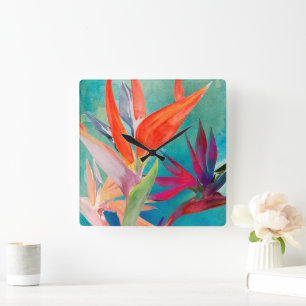 Vivid Birds of Paradise Square Wall Clock