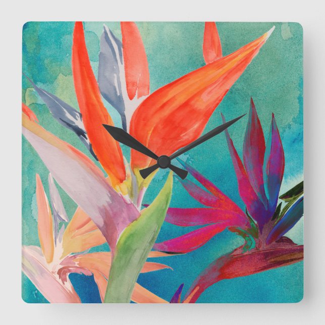 Vivid Birds of Paradise Square Wall Clock (Front)