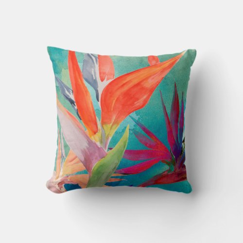 Vivid Birds of Paradise Throw Pillow