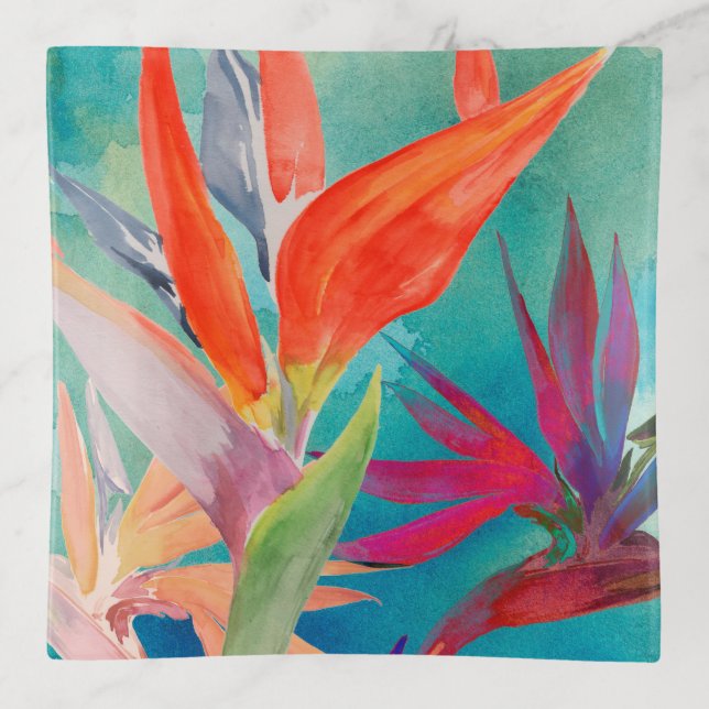 Vivid Birds of Paradise Trinket Tray (Front)