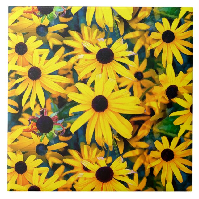 Vivid Black Eyed Susan Rudbeckia Melange Ceramic Tile (Front)