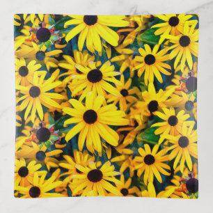 Vivid Black Eyed Susan Rudbeckia Melange Trinket Tray
