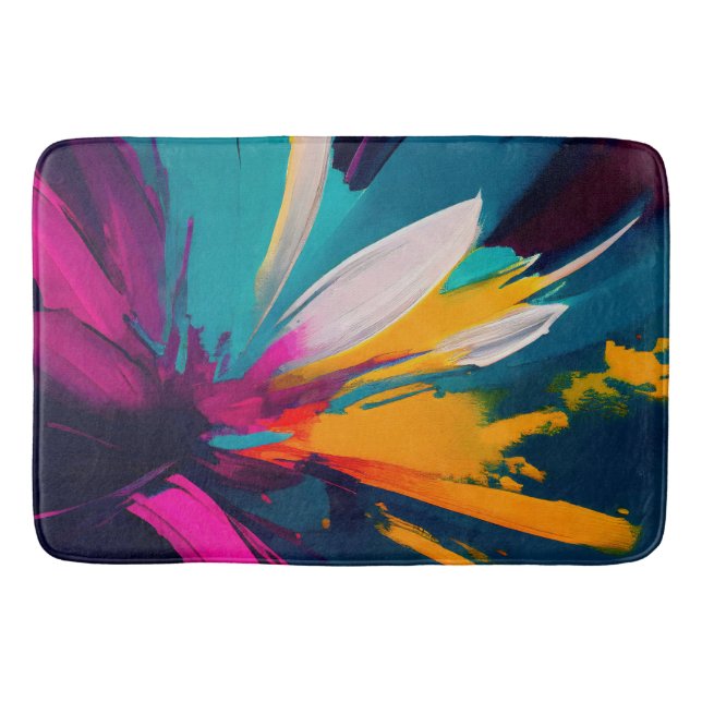 Vivid Bloom – Explosive Abstract Floral Energy Bath Mat (Front)