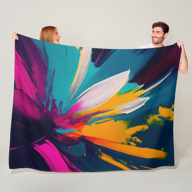 Vivid Bloom – Explosive Abstract Floral Energy Fleece Blanket (In Situ)