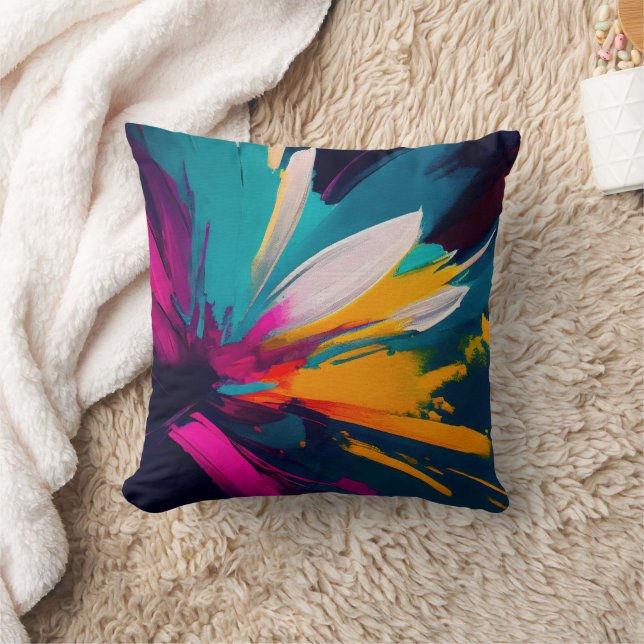 Vivid Bloom – Explosive Abstract Floral Energy Throw Pillow (Blanket)