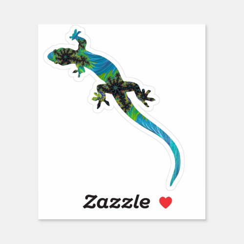 Vivid Blue and Green Fractal Lizard Sticker
