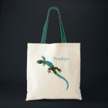 Vivid Blue and Green Fractal Lizard with Name Tote Bag<br><div class="desc">This is a cool and beautiful vivid blue and green fractal lizard with a sample name in a matching blue holding the place for you to add your name.</div>