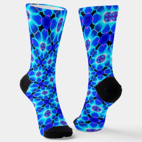 Vivid Blue Flowers Socks