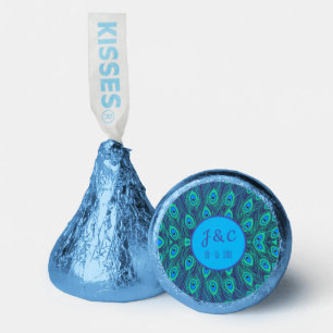 VIVID BLUE GREEN ABSTRACT PEACOCK FEATHERS & TEXT HERSHEY®'S KISSES®